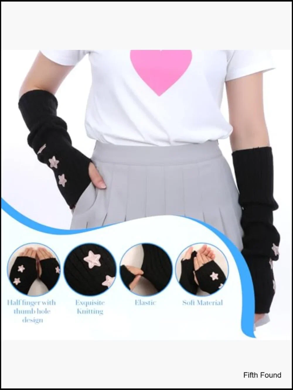 Knitted Star Arm Warmers Fingerless Gloves Cute Half Finger Teens Women